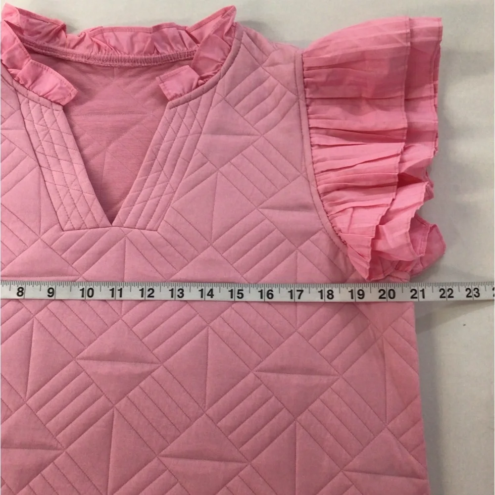 NWOT Pink Ruffle Sleeve Quilted Dress Midi, sz Large - Picture 5 of 11